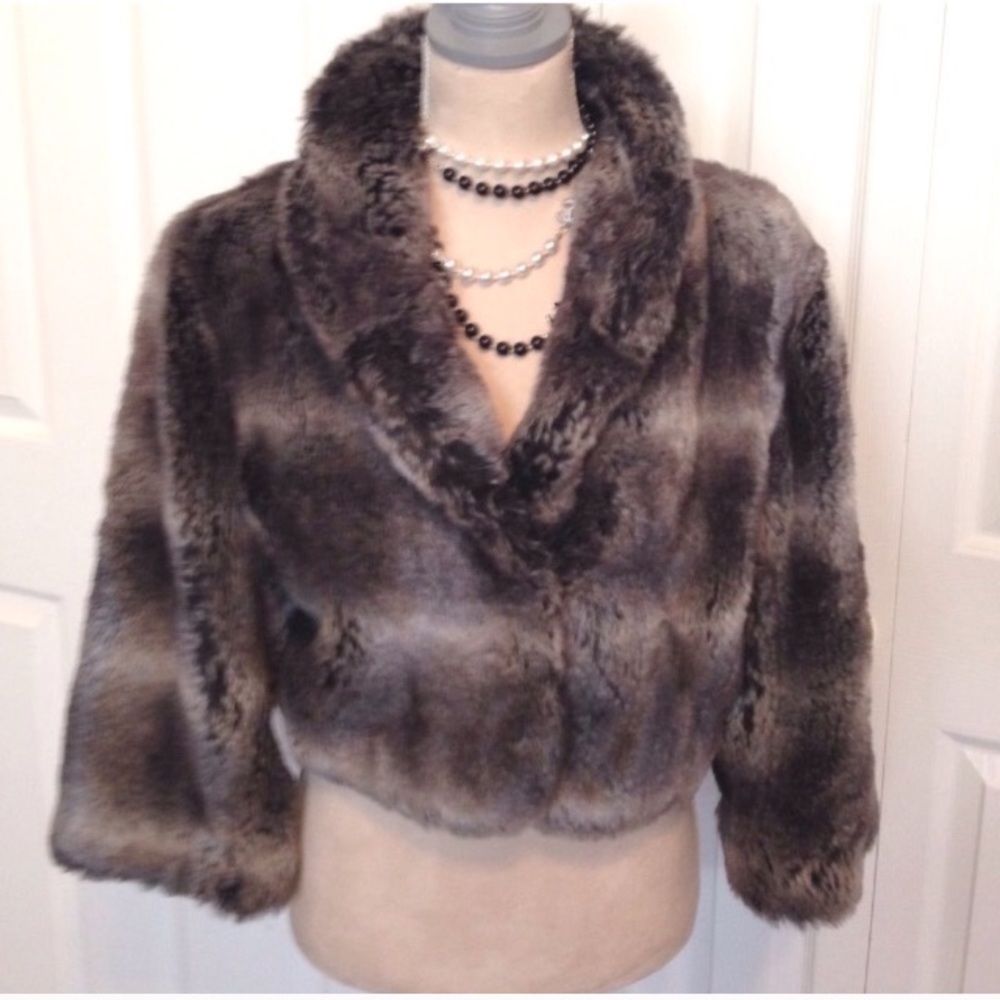 Nine West Faux Fur Cropped Jacket with Jeweled Brooch